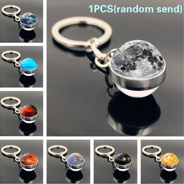 Double Side Solar System Planet Keyring Galaxy Space Keychain Moon Earth 