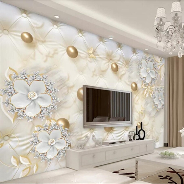 Custom wallpaper 3d murals luxury white flowers soft package ball jewelry  wallpaper mural, TV background wall papers home decor papel de parede | Wish