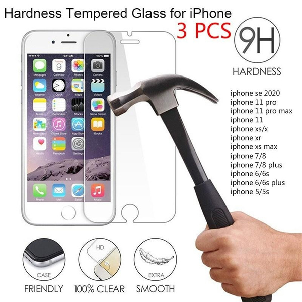3 Pcs Screen Protector Glass For Iphone Se 11 Pro Max X Xs Xr Se Tempered Glass For Iphone 8 6 6s Clear Hard Glass On Iphone 7 Plus Wish