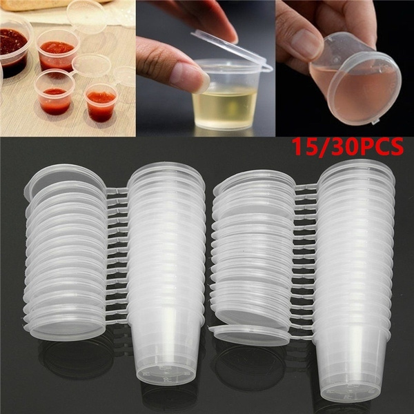 15PCS/30PCS 25ml Small Plastic Sauce Cups Food Storage Containers Clear  Boxes + Lids, Wish
