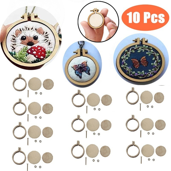 10 Pcs/set Wooden Mini Embroidery Hoop Ring Cross Stitch Frame Handmade  Pendant Crafts Embroidery Circle Sewing Kit