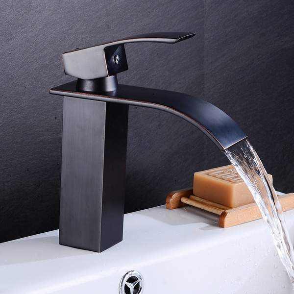 Deck Mount Waterfall Bathroom Single Handle Basin Mixer Tap Lavatory Sink Faucet 
