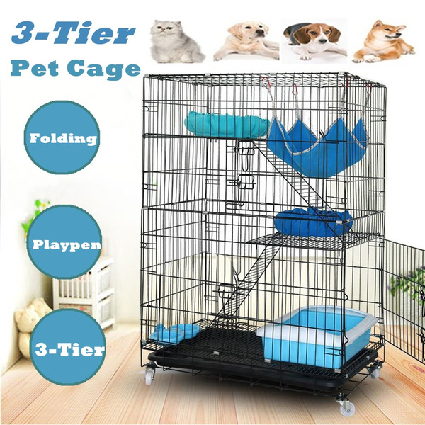 6 Layer, Black Folding 6 Tier Cat Cage with Portable Mobile Pet Kitte Cat Ferret Cage Playpen 