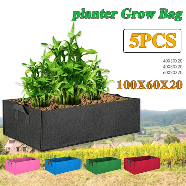 5PCS Fabric Raised Garden Beds Rectangle Garden Flower Grow Bag  Planter Pot 