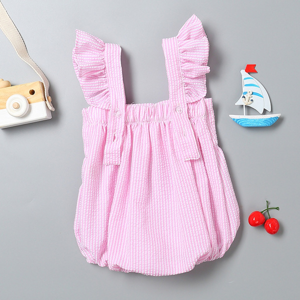 Newborn Baby Girls Sleeveless Striped Bowknot Clothes Jumpsuit Romper Outfits 