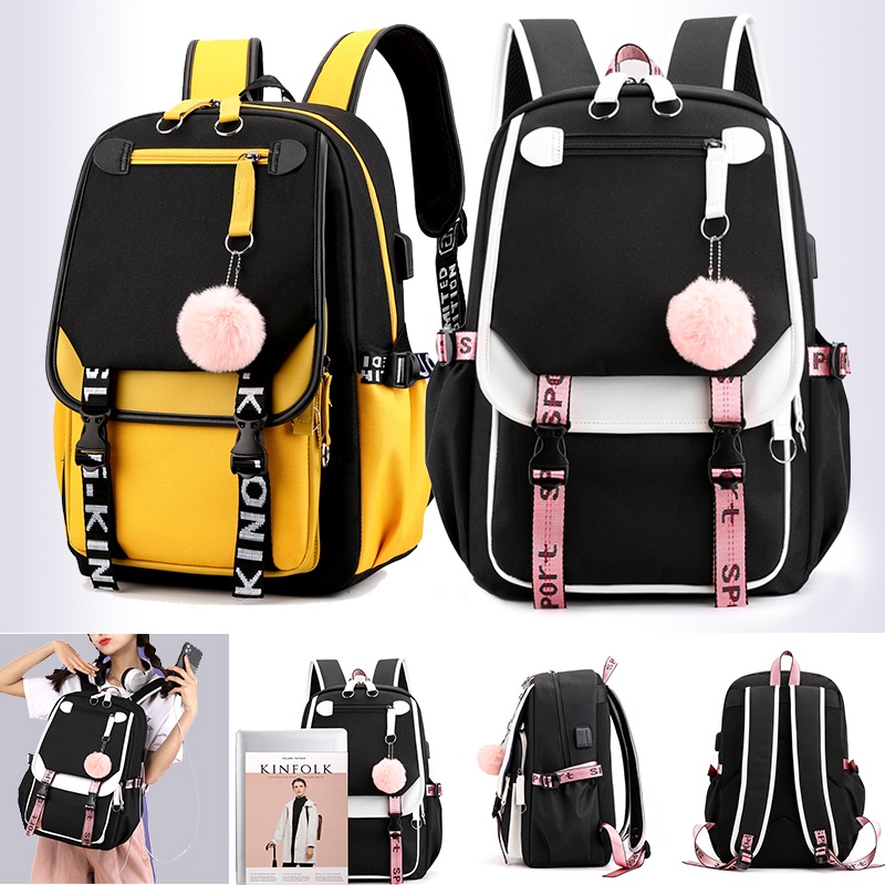 Jeinurkumc Anti-Theft Laptop USB Bag Striped Backpacks Women School Bags for Teenage Girls