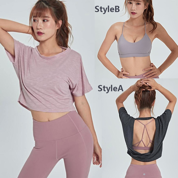 Backless Gym Shirt Bra Going Out T Shirt Top for Women Workout Open Back