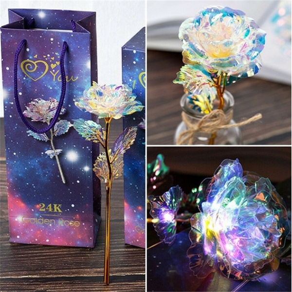 24K Gold Foil Rose Flower LED Luminous Galaxy Valentine's Day Gift with Box 