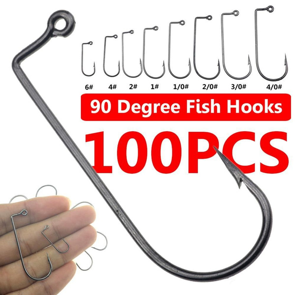 100Pcs High Carbon Steel 90 Degree Jig Fish Hooks Barbed for Outdoor ...