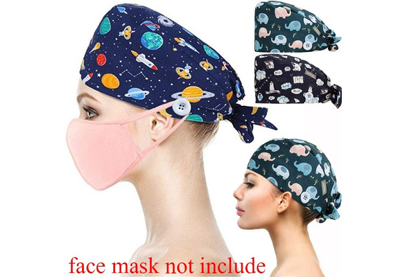 Women/'s Scrub Cap with Buttons Ribbon Tie Back Scrub Cap Button Scrub Cap for Masks Gold Metalic Peacock Feather Print