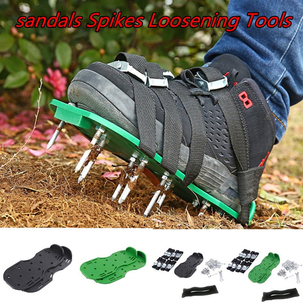 Black/Green Garden Lawn aerator aerating shoes sandals Spikes Loosening ...