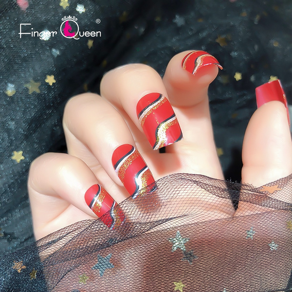24pcs Large Red And Black And White Lines With Gold Diamonds Fake Nails Acrylic Manicure Gel Nails Art False Nail Tips Full Cover Fake Nails Press Wish 24pcs Large Red And Black And White Lines With Gold Diamonds Fake Nails Acrylic Manicure Gel Nails Art False Nail Tips Full Cover Fake Nails Press Wish