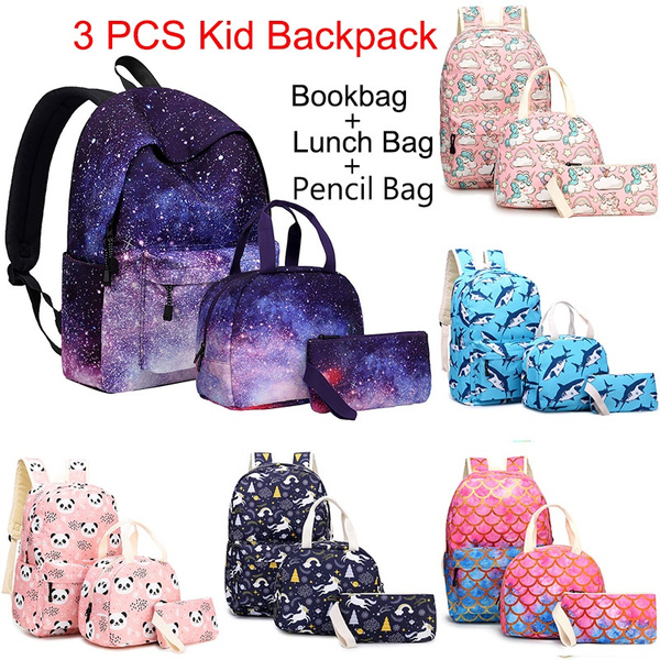 Cool Fox Print Rucksack For Kids Teenager School Backpack Lunch Handbags 2PCS 