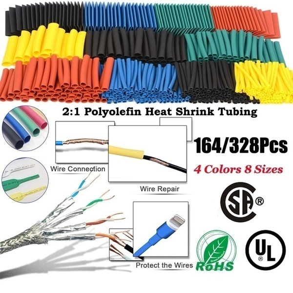 Wrap Wire Assortment 8 Size 328PCS 2:1 Polyolefin Heat Shrink Tubing Tube 
