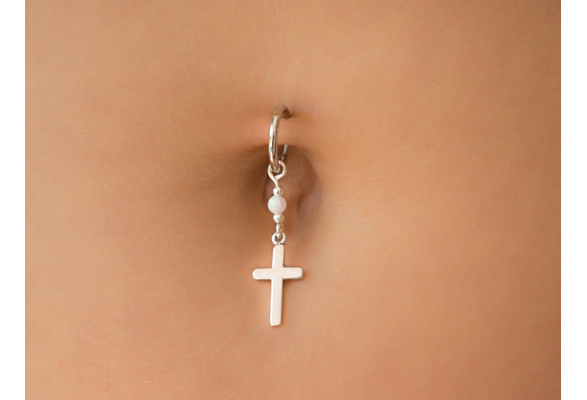 MOEDERDAG - Fake Button Ring - Opal Belly Clip On - Fake Opal Cross Belly Ring Hoop | Wish
