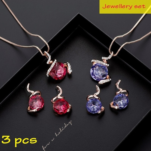 JEMMIN Red CZ Crystal Jewelry Sets For Women Earrings/Pendant/Necklace 