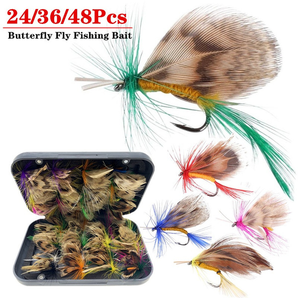 24/36/48pcs/ Box Insects Flies Fly Fishing Lures Moth Trout Dry Fly Fishing  Baits with Sharpened Crank Hooks Fish Tackle