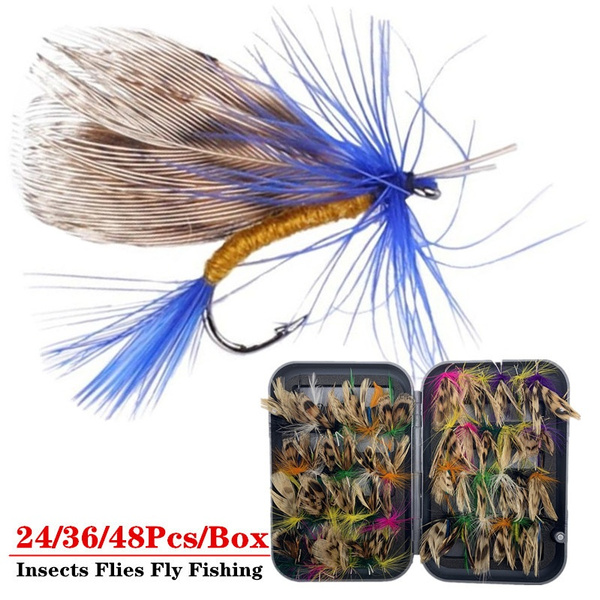 24/36/48pcs/Box Fly Fishing Hooks Butterfly Style Salmon Flies Trout Single  Hook Dry Fly Fishing Lure Fishing Tackle