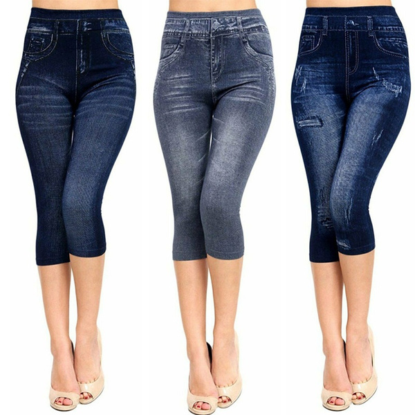 Denim Print Capri Jeggings | Wish