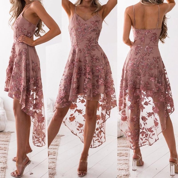 lace embroidered sling irregular dress