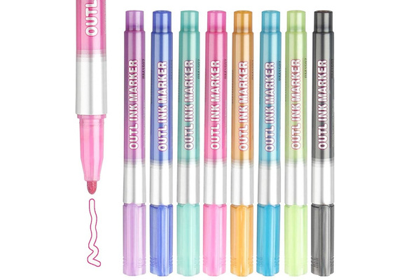 Mr. Pen- Double Line Outline Markers, 10 Colors, Shimmer Markers, Outline  Markers Self-Outline Metallic Markers for Kids