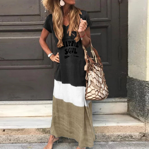 Dress Ladies Casual V Collar Cotton 