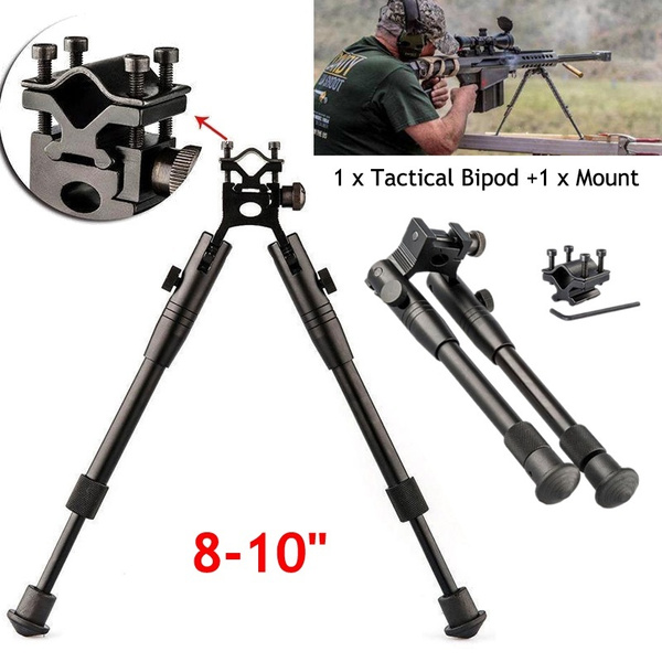 Tactical 8"-10" Picatinny Spring Return Foldable Rifle Bipod with Barrel Mount 