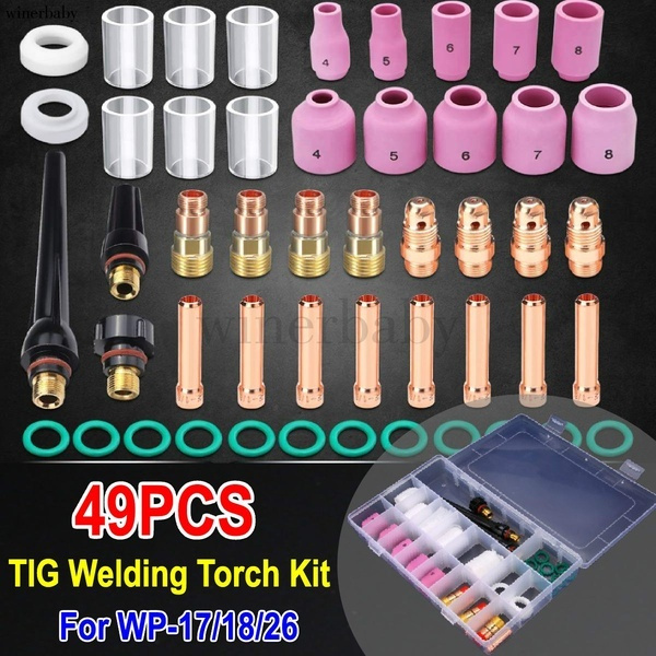 49Pcs TIG Welding Torch Stubby Gas Lens #10 Pyrex Glass Cup Kit For WP-17/18/26