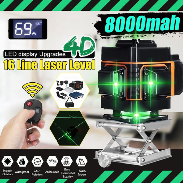 4D Laser Level 16 Lines Green Light Auto Self Leveling 360° Rotary Cross Measure 