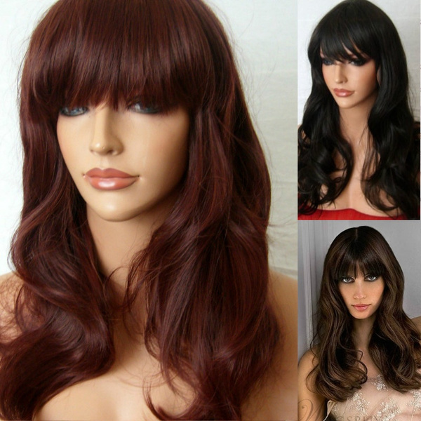 red human hair wigs with bangs