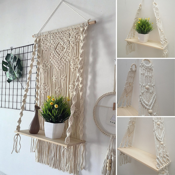 Boho Handmade Tapestry Cotton Woven Tassel Macrame Knitted Rope Wall Hanging 