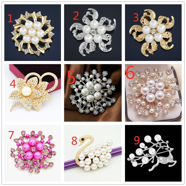 Fashion Women Brooches Lady Imitation Pearls Rhinestones Crystal