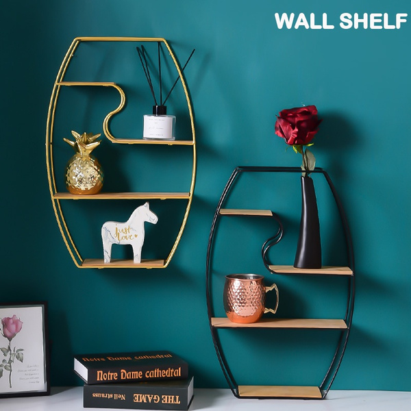 Nordic Wrought Iron Racks Wall Mounted Storage Rack Flower Pot Ornaments Display Shelf Home Decoration Layout Partition Board Finishing Frame Gold Black Wish - Wrought Iron Rack Wall Mount