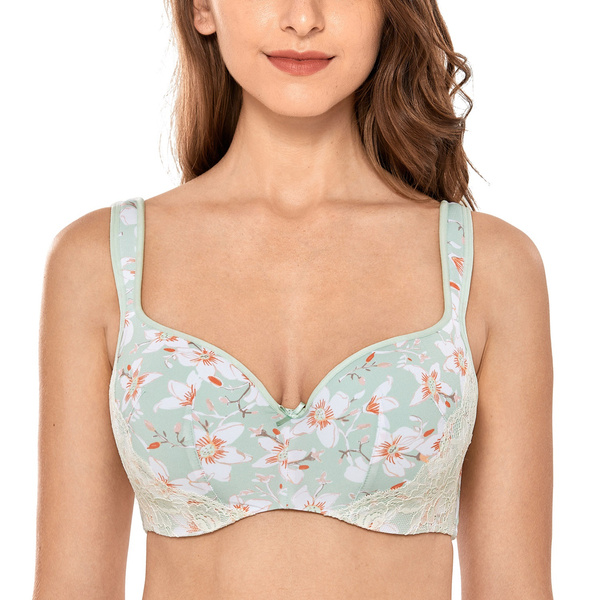 AiLan Fashion Women's Smooth Printed Lightly Lined Underwire Balconette Bra  Plus Size Comfort Full Figure Push Up Bras 34 36 38 40 42 44 B C D DD E Cup