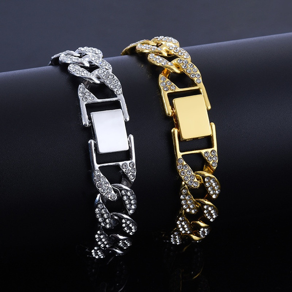 Hot jewelry diamond bracelet stainless steel bracelet Cuban men's gold  bracelet platinum bracelet hip hop bracelet | Wish