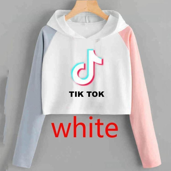 Women tik tok hoodies shake sound loose splice casual short large size sweater spring girl sweatshirt hooded