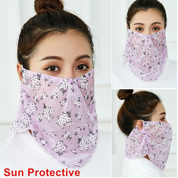 Women Dustproof Neck Scarf Mask Face Mask Ladies Floral Print Scarf ...