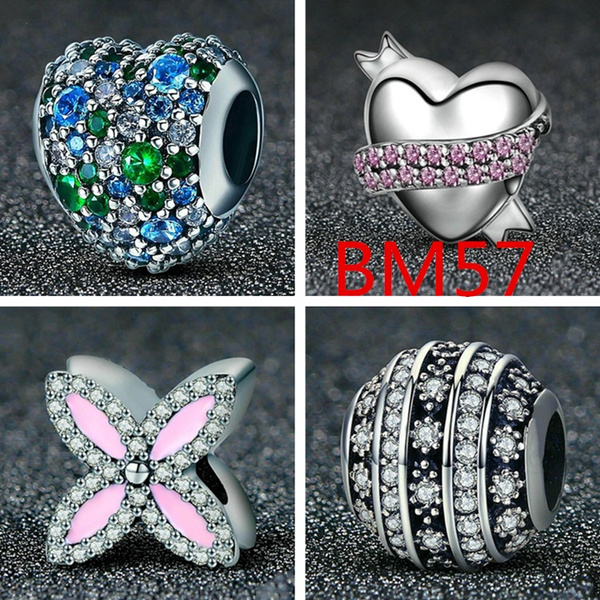 DIY Heart European CZ Crystal Charm Silver Spacer Beads Fit Necklace Bracelet DIY Heart European CZ Crystal Charm Silver Spacer Beads Fit Necklace Bracelet