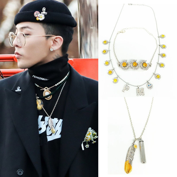 Kpop Bigbang G-Dragon Fashion PM Smile Daisy Metal Pendant Necklace  Rhinestone Necklace PEACEMINUSONE Men and Women Jewelry