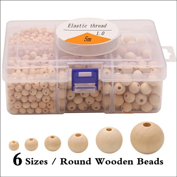 6 Sizes Boxed Wood Beads for DIY Jewelry Making Unfinished Wood Beads and Natural Round Wood Beads Set with Crystal Elastic Line 1105 Pcs Wooden Beads 6 mm/ 8 mm/ 10 mm/ 12 mm/ 16 mm/ 20 mm