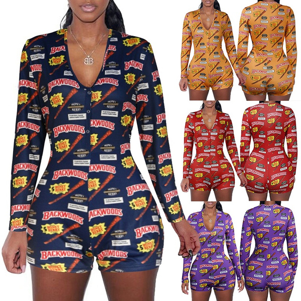 Fashion Jumpsuit BACKWOODS Print V-neck 