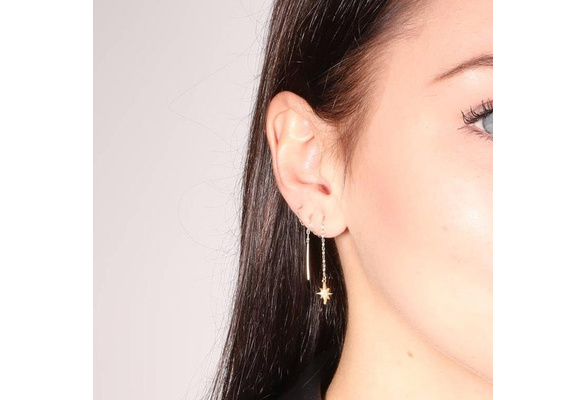 Ear Thread Earrings,Gold Thread Earrings,Gold Earrings,long Earring Gold,minimalist  Earrings,threader Earrings,star Earrings,gift for Her