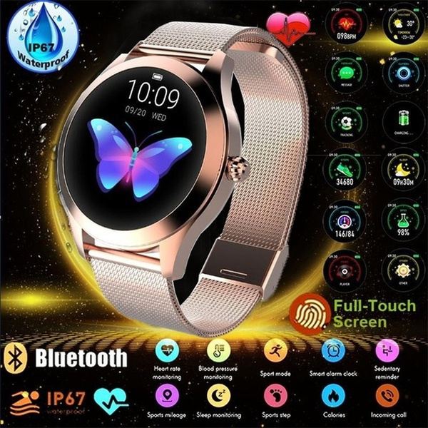 Smart Watch Women IP68 Waterproof Heart Rate Monitoring Stainless Steel Smart Watch Fitness Bracelet Smartwatch Best Gift for Girl Friend Women Ladies