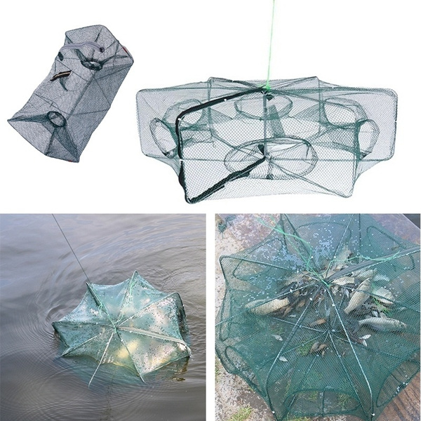 Foldable Nylon Fishing Net Shrimp Minnow Crab Baits Cast Mesh (Size : 6  Holes) Fishing Net Fish Trap