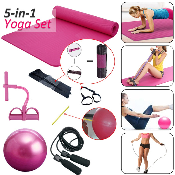 1/ 4pcs Home Exercise Kit Yoga Mat Pilates Ball Ankle Puller Jump