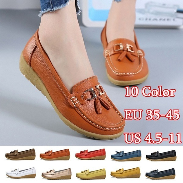 New Plus Size Women Genuine Leather Falt Shoes Soft Soles Breathable Loafers Mom Gifts Femmes Mocassins Frauen Slipper Schuhe Hausschuhe Chaussures Pantoufles Wish