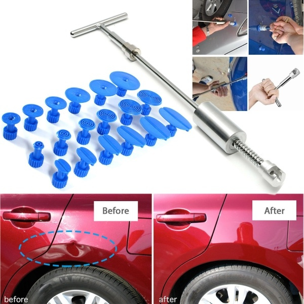 Paintless Dent Repair Puller Kit - Dent Puller Slide Hammer T-Bar Tool with  18pcs Dent Removal Pulling Tabs for Car Auto Body Hail Damage Remover