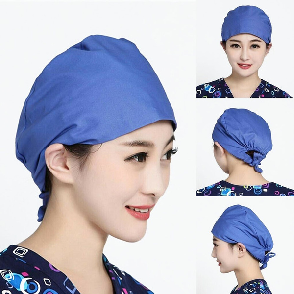 Surgical Chemo Banded Bouffant Scrub Cap Nurses Patch on Light Blue 214 
