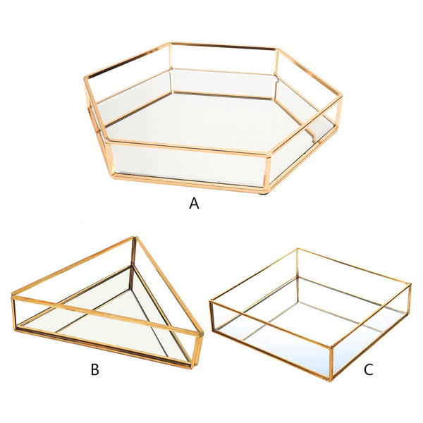 Gold Mirror Jewelry Tray Perfume Vanity Dresser Ornate Metal Decorative Organizer Makeup For Bathroom Bedroom Xuf Wish Gold Mirror Jewelry Tray Perfume, Gold Perfume Vanity Tray