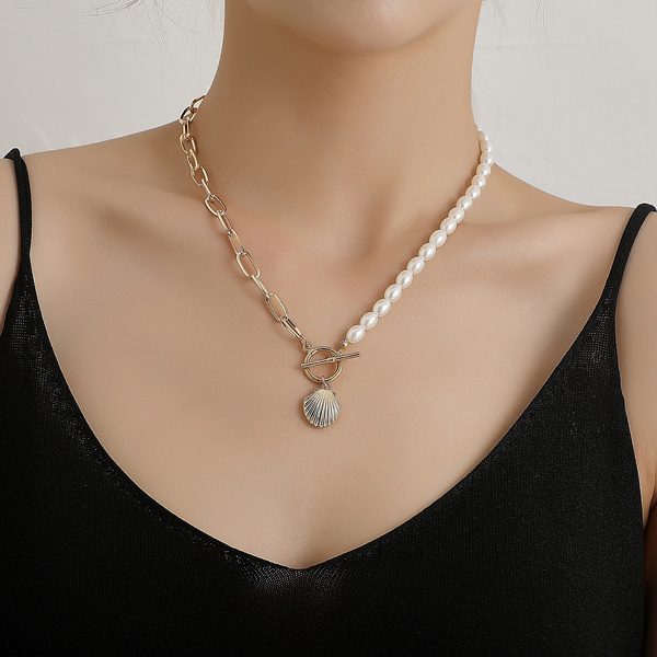 Fashion Pearl Lock Scallop Pendant Necklace Women Trendy Fashion Clavicle  Chain Chokers Necklaces Jewelry | Wish